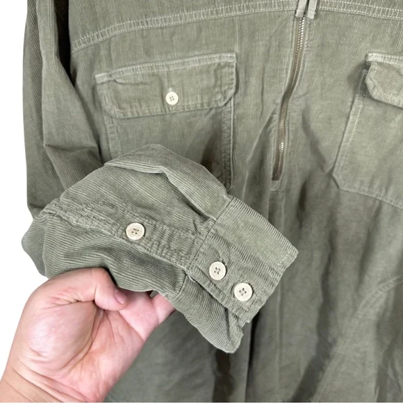 Aerie Offline Large Corduroy Raw Hem Long Sleeve Cotton Oversized Green 1/4 Zip - Picture 6 of 12